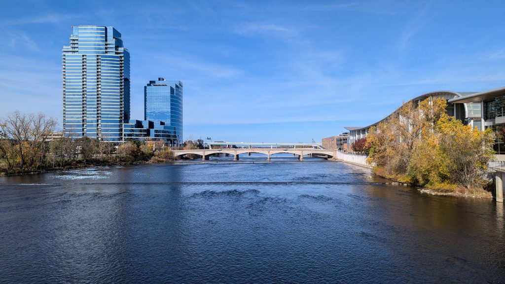 Looking north along the Grand River.